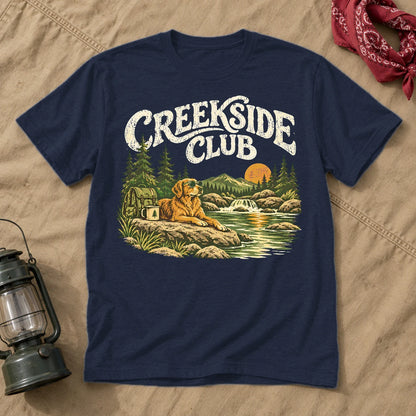 Creekside Club Golden Retriever Graphic Tee on Navy Everyday Soft Tee