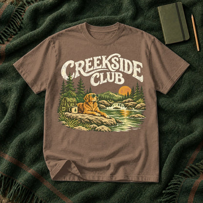 Creekside Club Golden Retriever Graphic Tee on Espresso Premium Tee