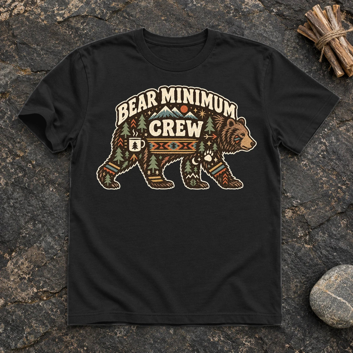 Bear Minimum Crew Graphic Tee on Black Everyday Soft Tee