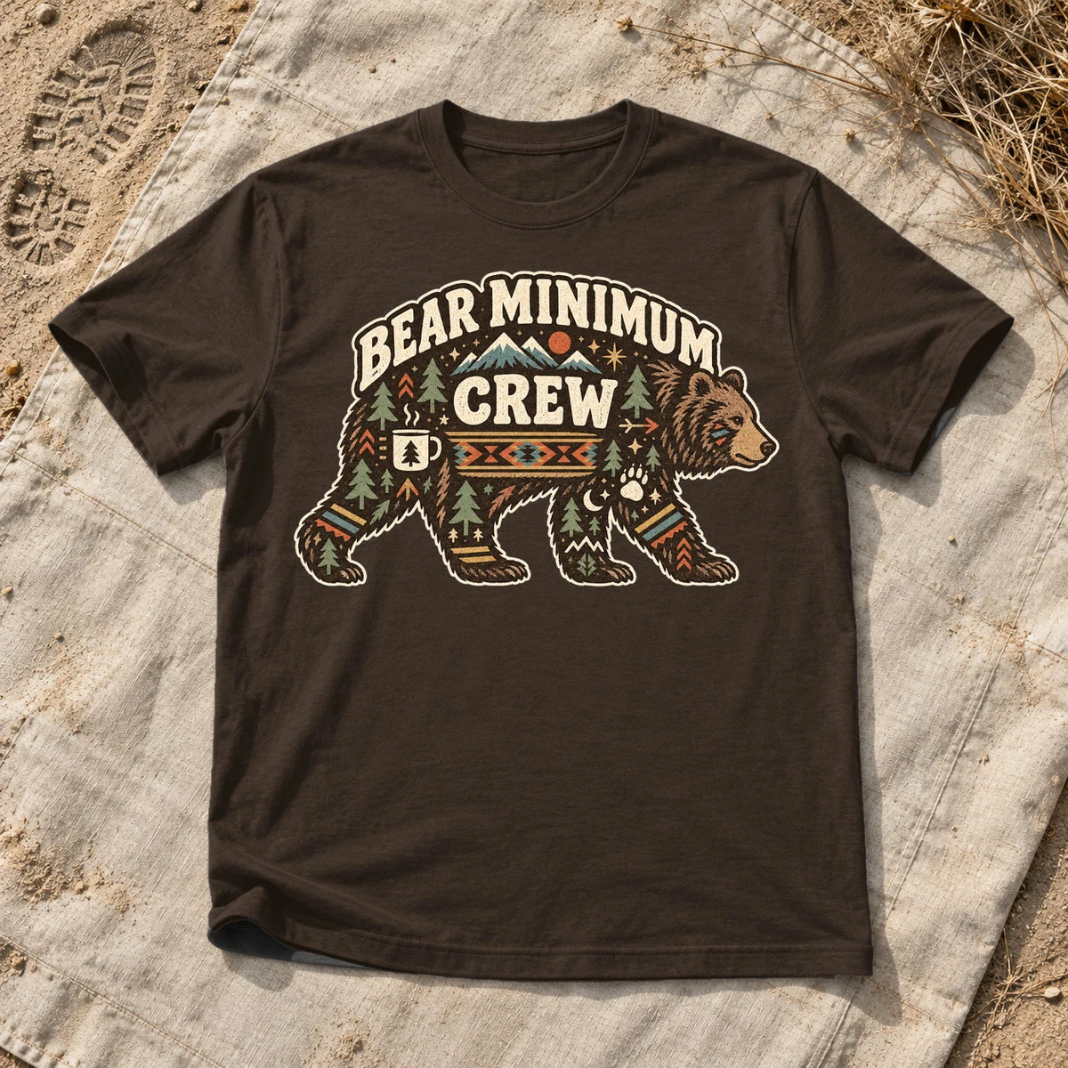 Bear Minimum Crew Graphic Tee on Dark Chocolate Everyday Soft Tee