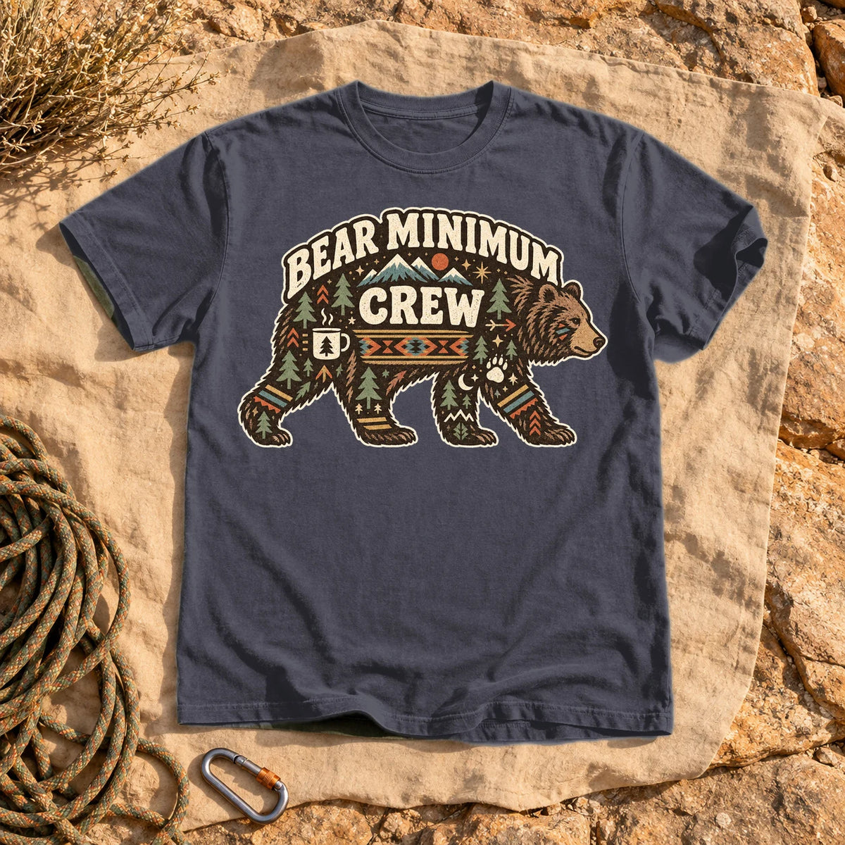 Bear Minimum Crew Graphic Tee on Navy Premium Tee