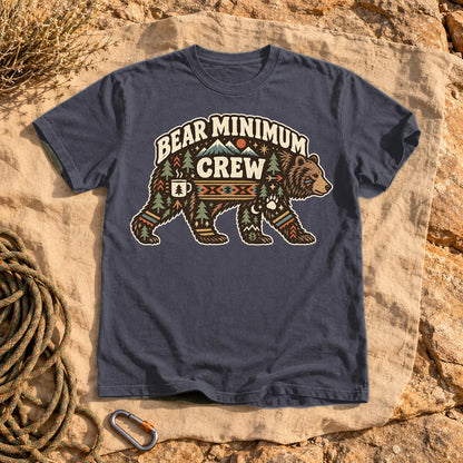 Bear Minimum Crew Graphic Tee on Navy Premium Tee