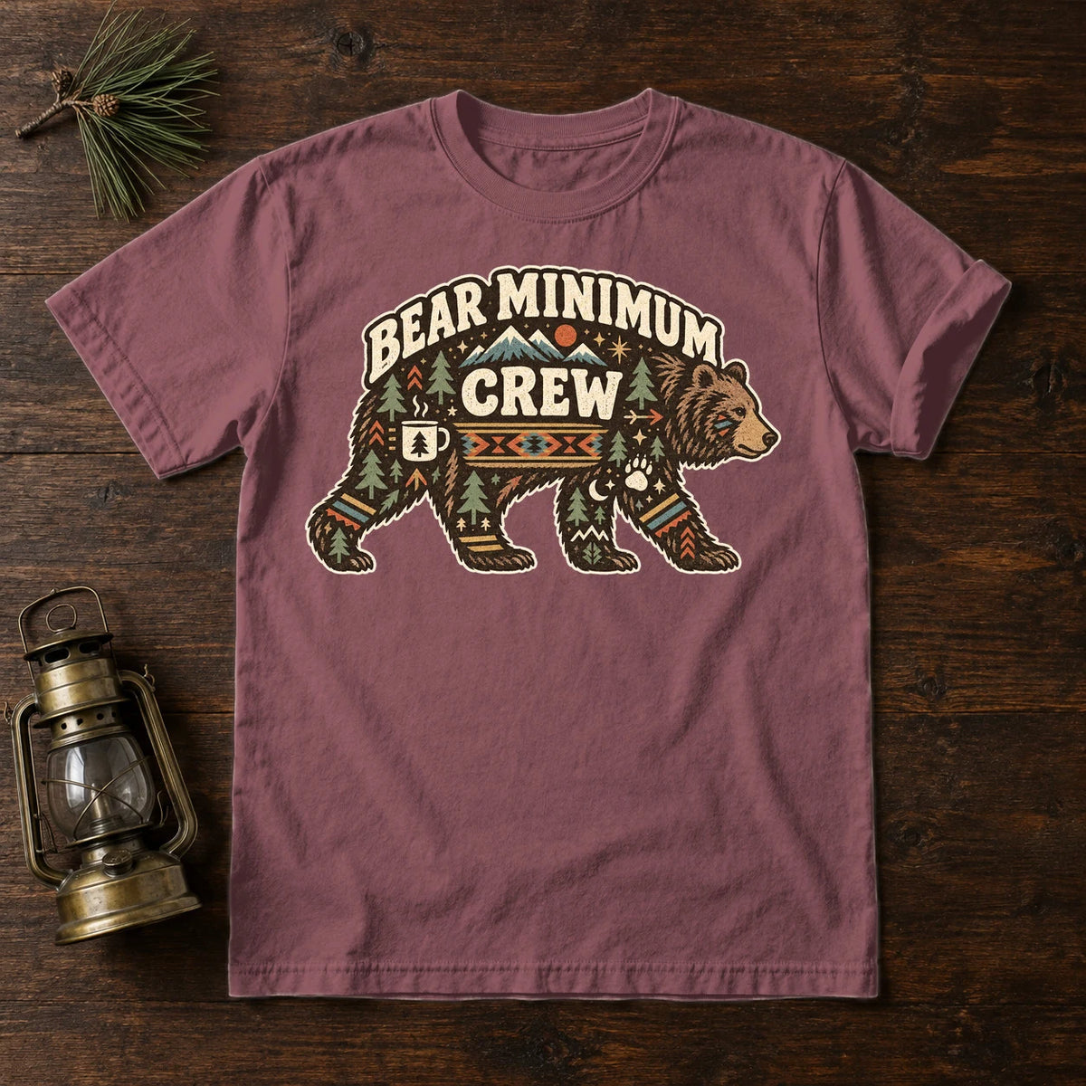 Bear Minimum Crew Graphic Tee on Brick Premium Tee