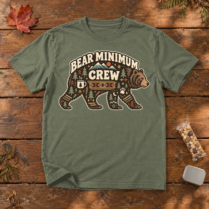 Bear Minimum Crew Graphic Tee on Moss Premium Tee