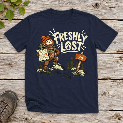 Freshly Lost Sasquatch Hiker Graphic Tee on Navy Everyday Soft Tee