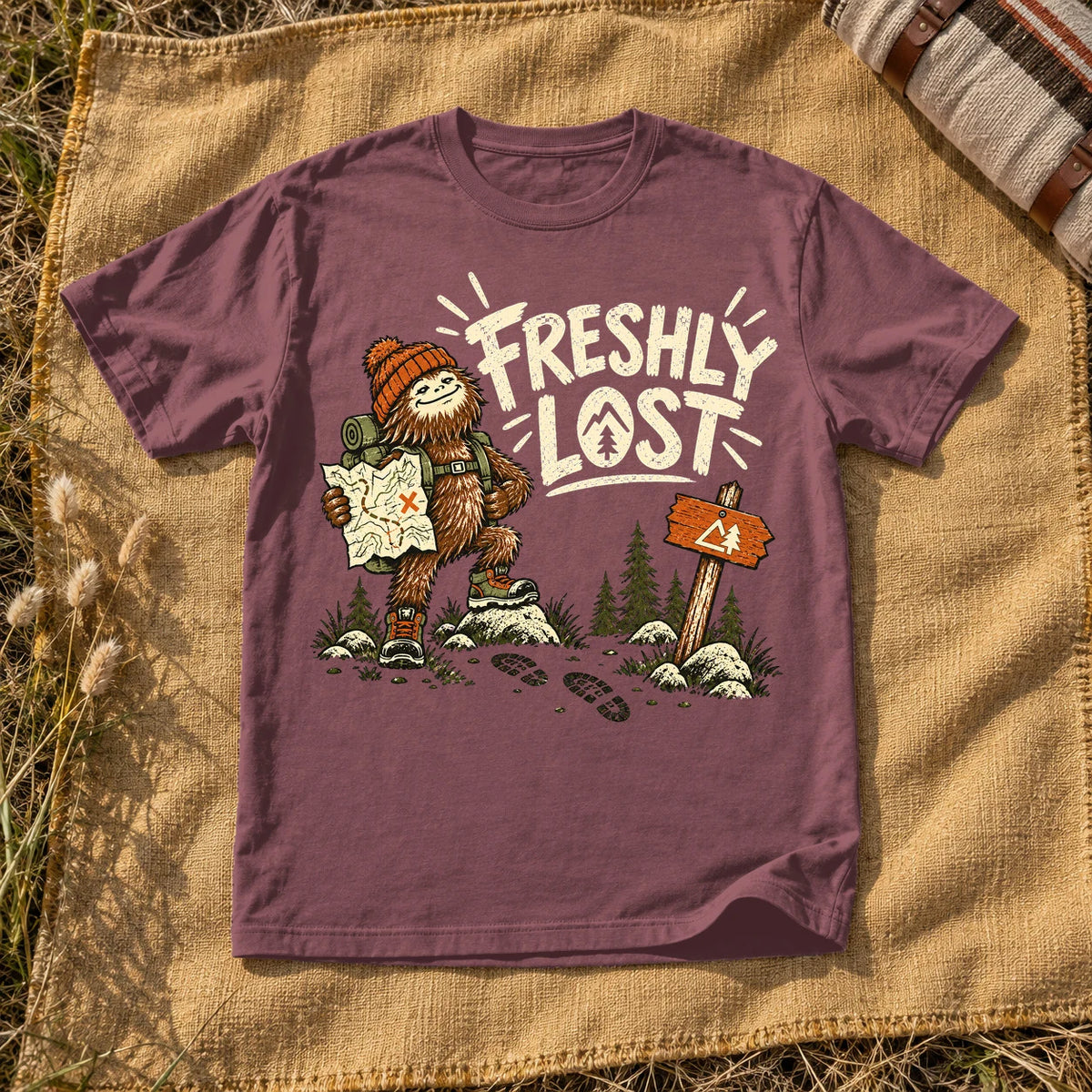 Freshly Lost Sasquatch Hiker Graphic Tee on Brick Premium Tee