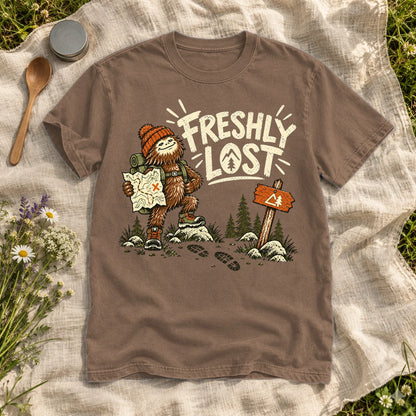 Freshly Lost Sasquatch Hiker Graphic Tee on Espresso Premium Tee