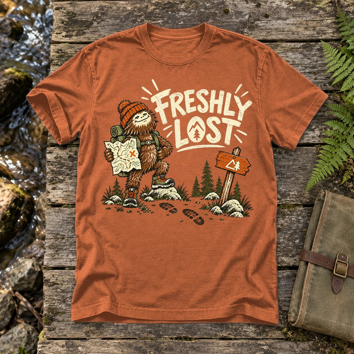 Freshly Lost Sasquatch Hiker Graphic Tee on Yam Premium Tee