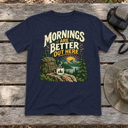 Mornings Are Better Camping Graphic Tee on Navy Everyday Soft Tee
