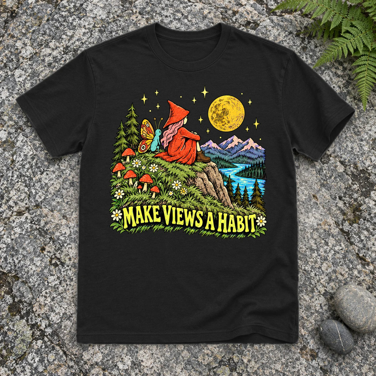 Make Views A Habit Vintage Graphic Tee on Black Everyday Soft Tee