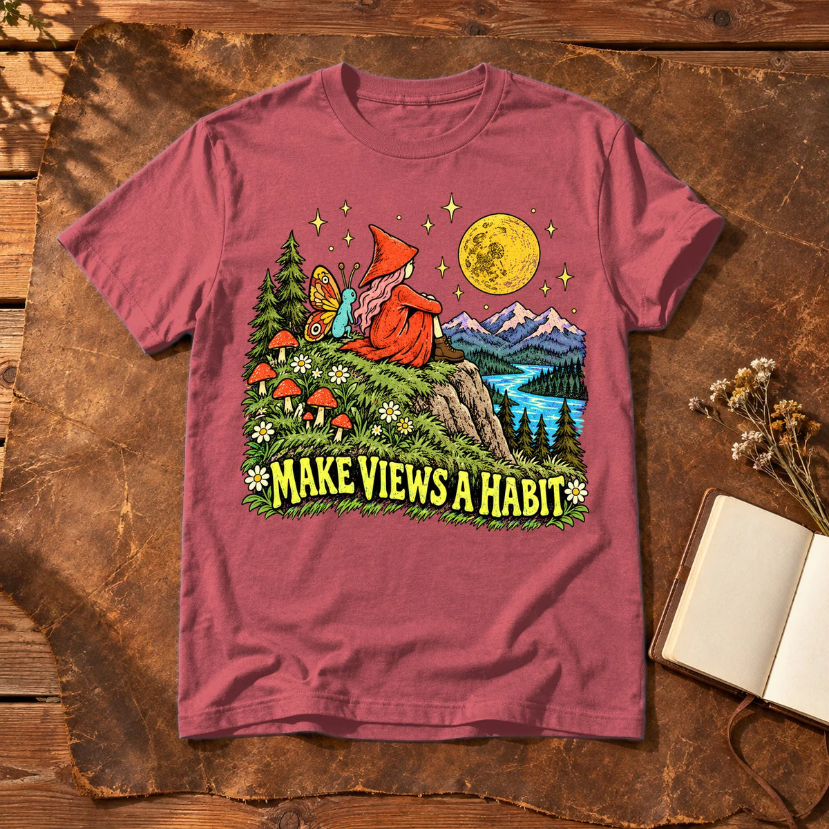 Make Views A Habit Vintage Graphic Tee on Heather Red Everyday Soft Tee