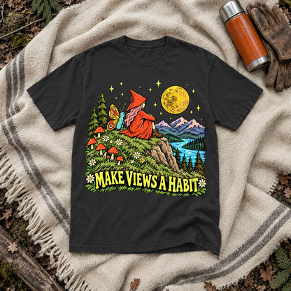 Make Views A Habit Vintage Graphic Tee on Black Premium Tee