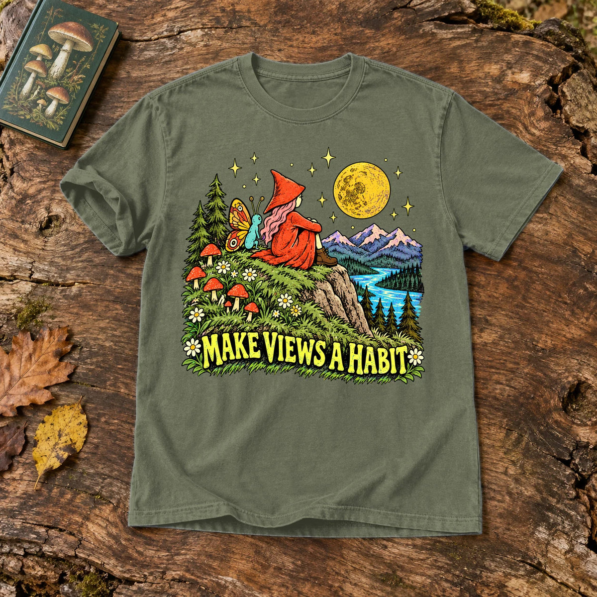 Make Views A Habit Vintage Graphic Tee on Moss Premium Tee