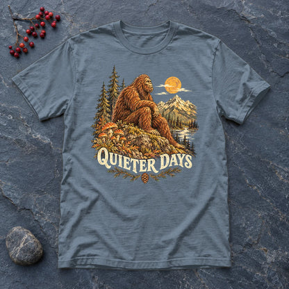 Quieter Days Bigfoot Graphic Tee on Heather Indigo Everyday Soft Tee