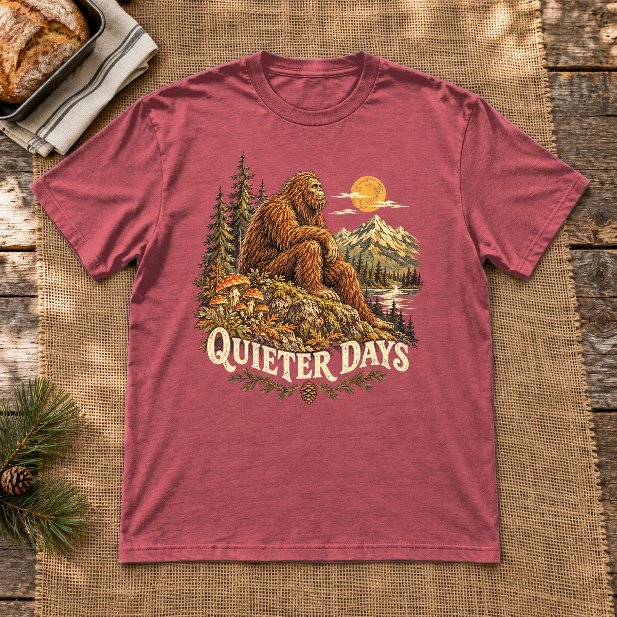 Quieter Days Bigfoot Graphic Tee on Heather Red Everyday Soft Tee