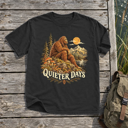 Quieter Days Bigfoot Graphic Tee on Black Premium Tee