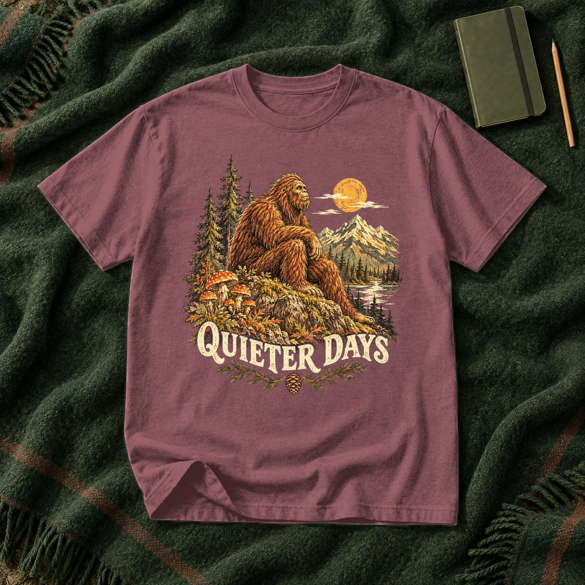 Quieter Days Bigfoot Graphic Tee on Brick Premium Tee