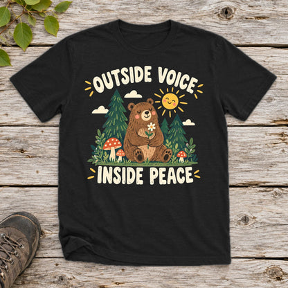 Outside Voice Inside Peace Graphic Tee on Black Everyday Soft Tee