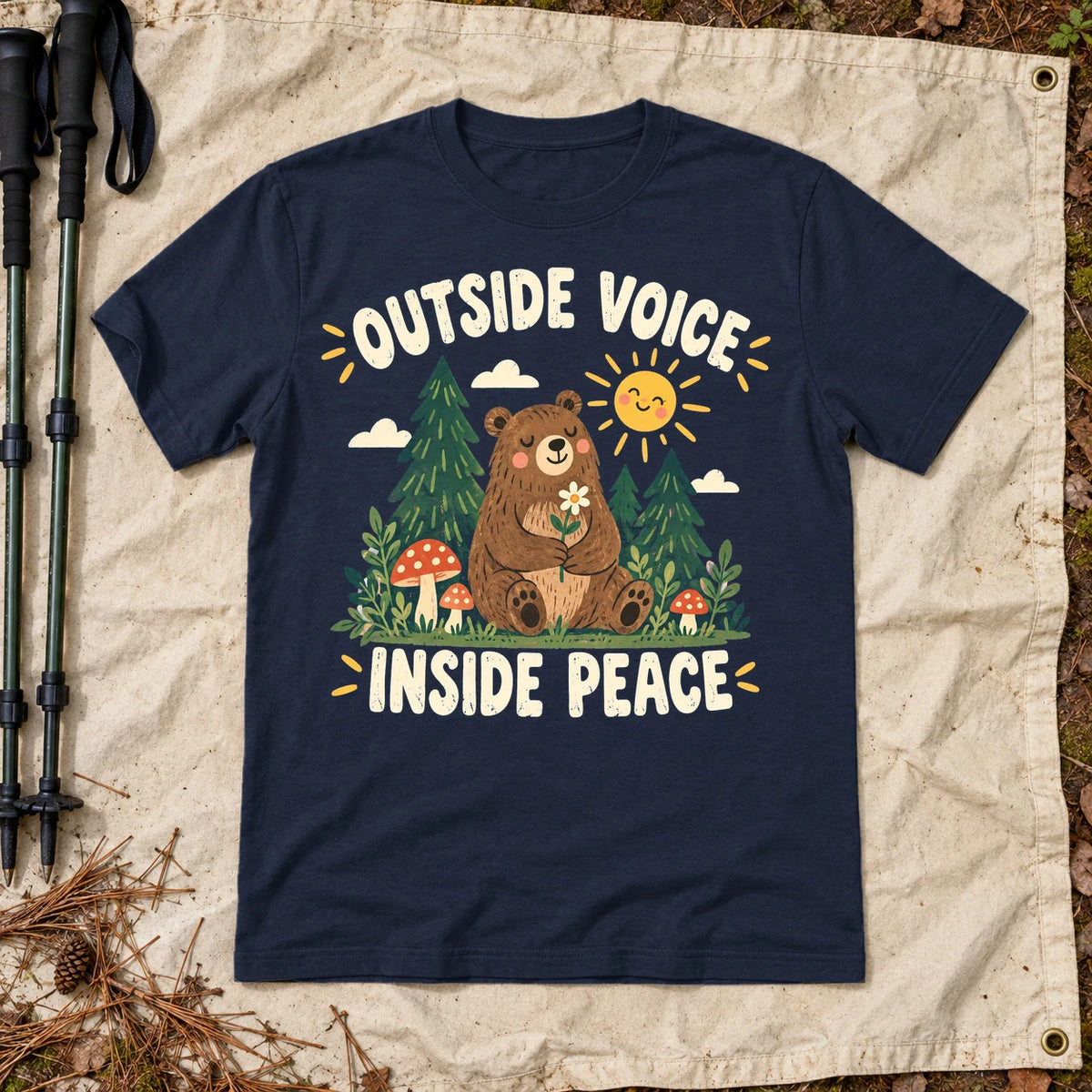 Outside Voice Inside Peace Graphic Tee on Navy Everyday Soft Tee