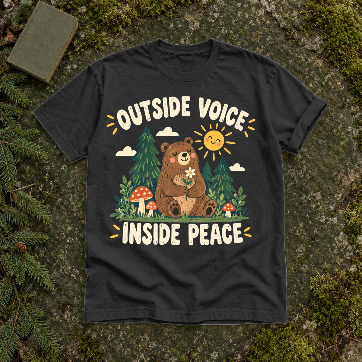 Outside Voice Inside Peace Graphic Tee on Black Premium Tee
