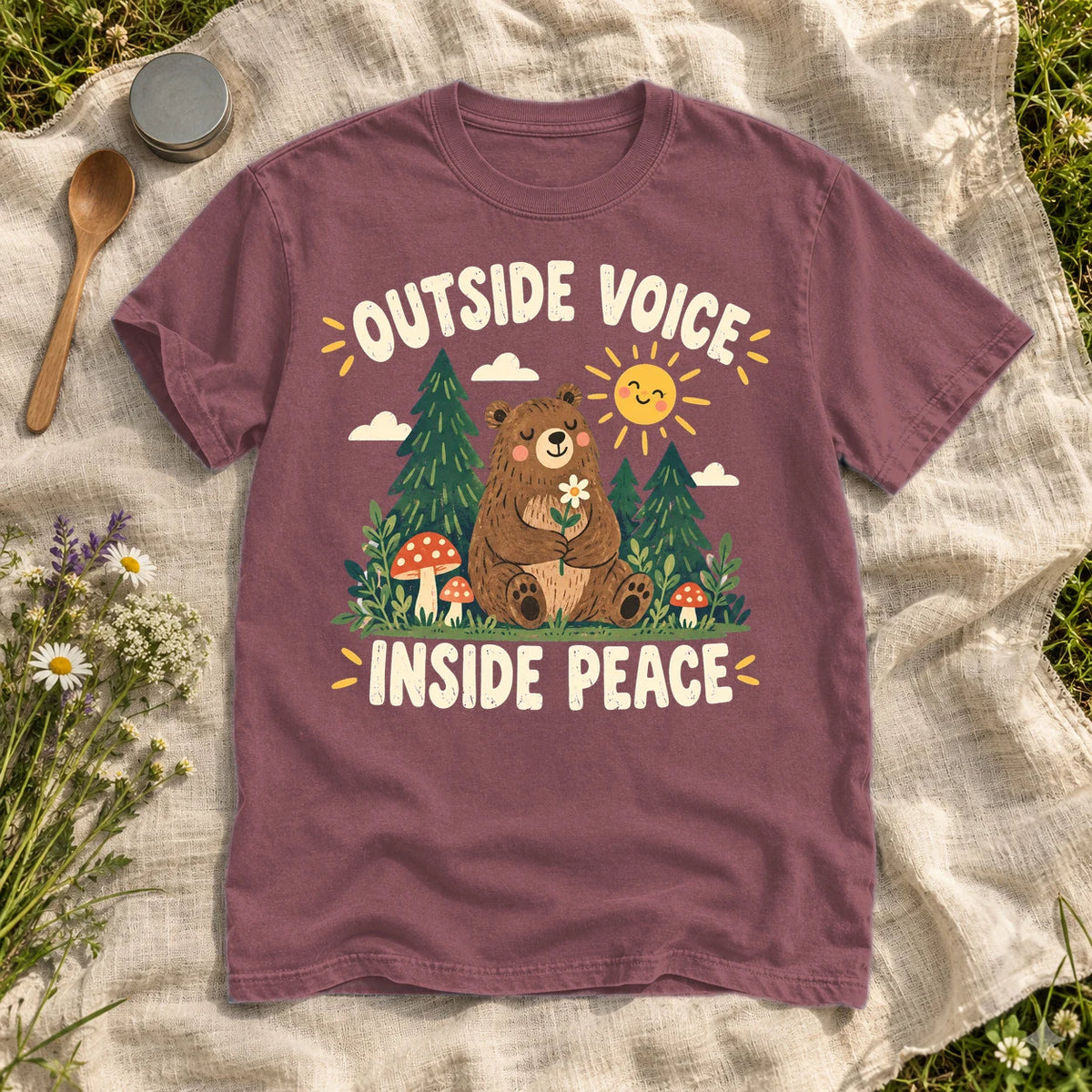 Outside Voice Inside Peace Graphic Tee on Brick Premium Tee