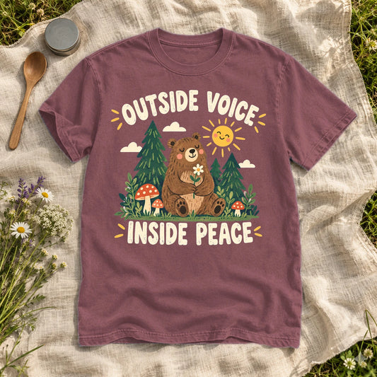 Outside Voice Inside Peace Graphic Tee on Brick Premium Tee