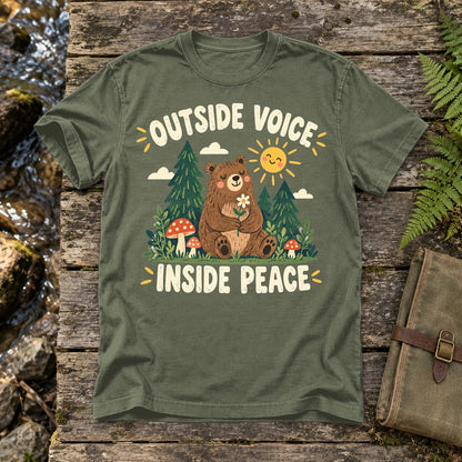 Outside Voice Inside Peace Graphic Tee on Moss Premium Tee