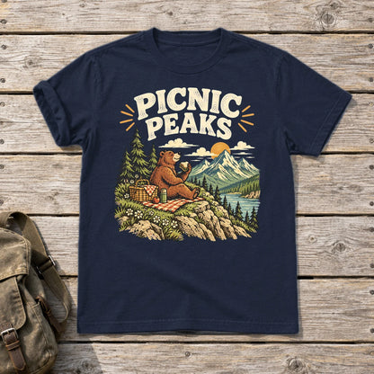 Picnic Peaks Bear Graphic Tee on Navy Everyday Soft Tee
