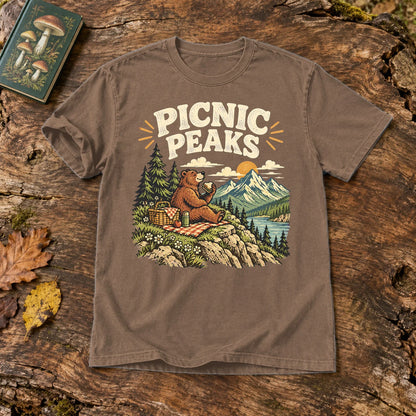 Picnic Peaks Bear Graphic Tee on Espresso Premium Tee