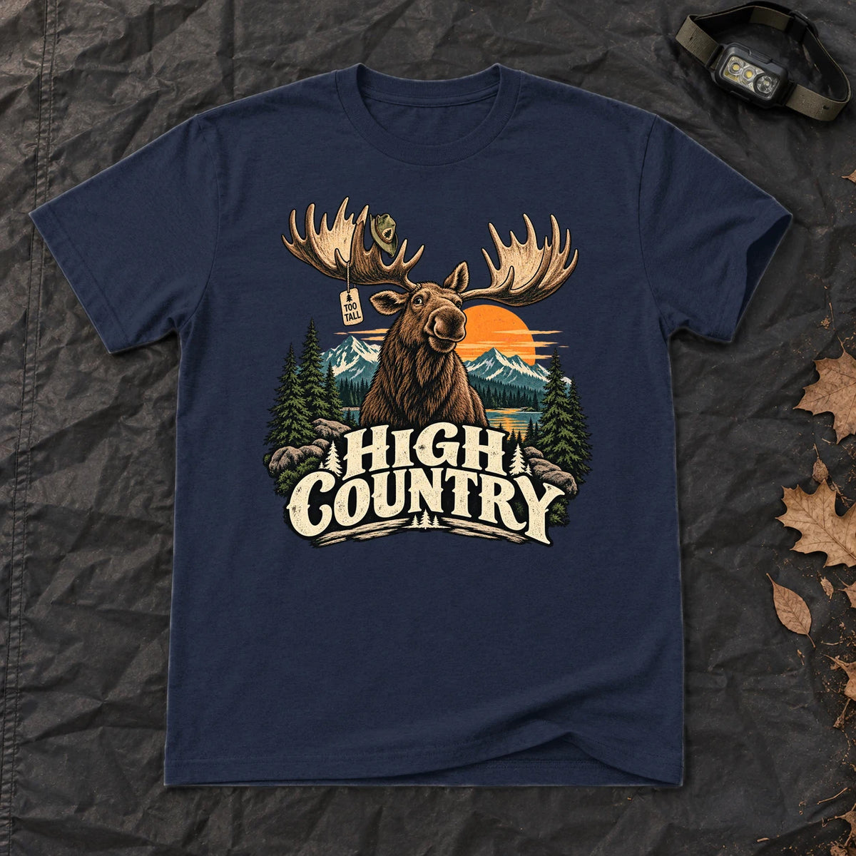 High Country 'Too Tall' Moose Graphic Tee on Navy Everyday Soft Tee