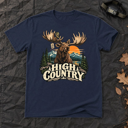 High Country 'Too Tall' Moose Graphic Tee on Navy Everyday Soft Tee