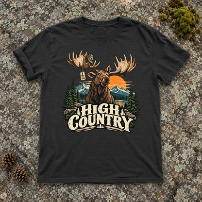 High Country 'Too Tall' Moose Graphic Tee on Black Premium Tee