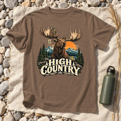 High Country 'Too Tall' Moose Graphic Tee on Espresso Premium Tee
