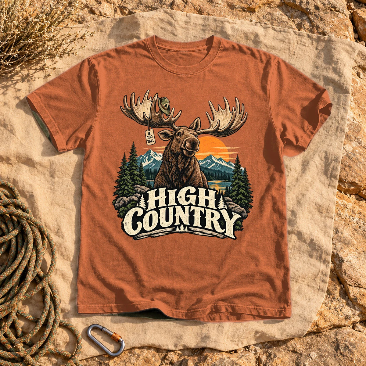 High Country 'Too Tall' Moose Graphic Tee on Yam Premium Tee
