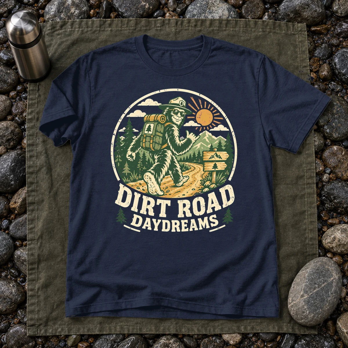 Dirt Road Daydreams Bigfoot Graphic Tee on Navy Everyday Soft Tee
