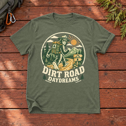 Dirt Road Daydreams Bigfoot Graphic Tee on Military Green Everyday Soft Tee