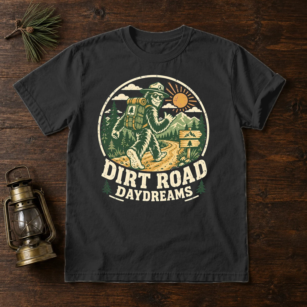 Dirt Road Daydreams Bigfoot Graphic Tee on Black Premium Tee