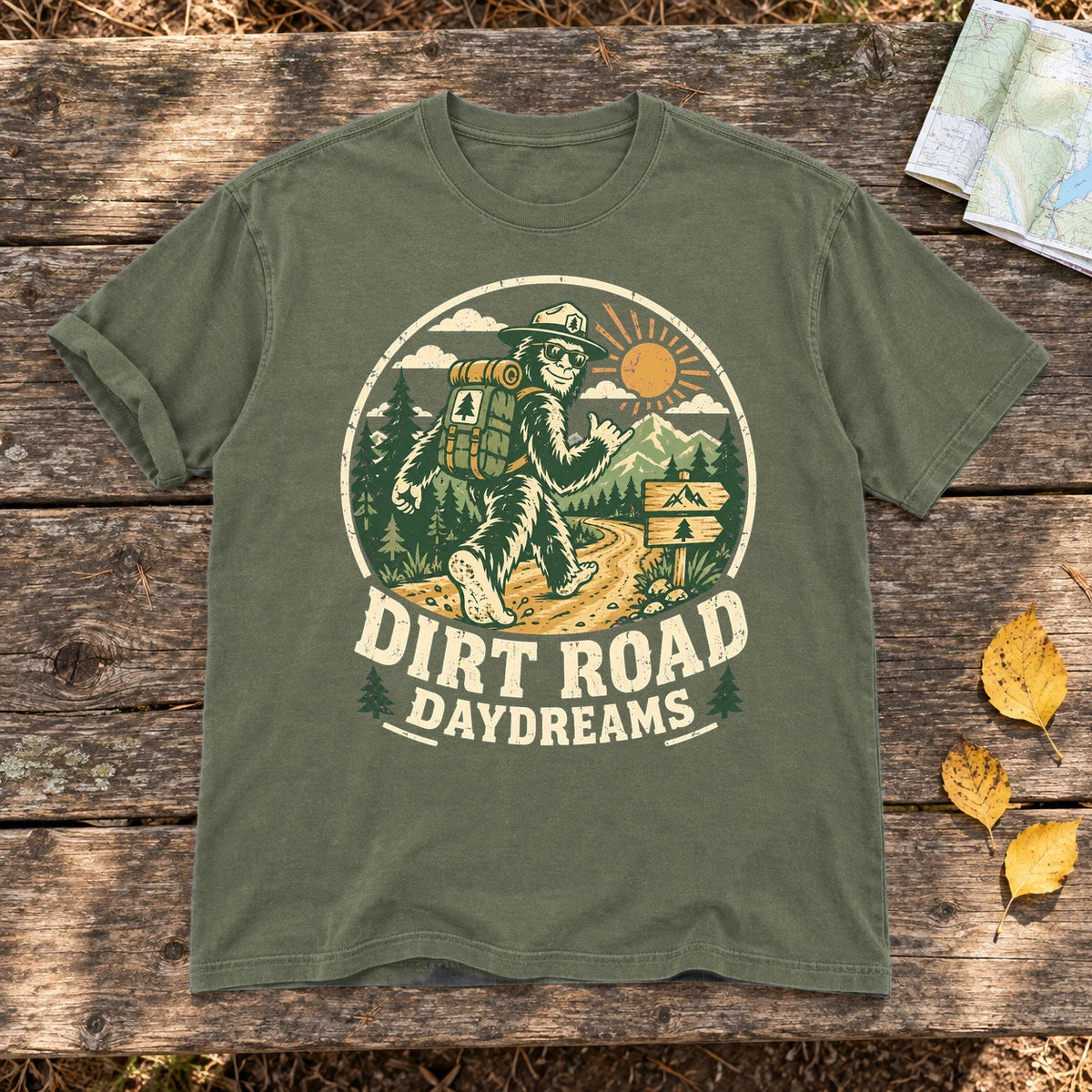 Dirt Road Daydreams Bigfoot Graphic Tee on Moss Premium Tee