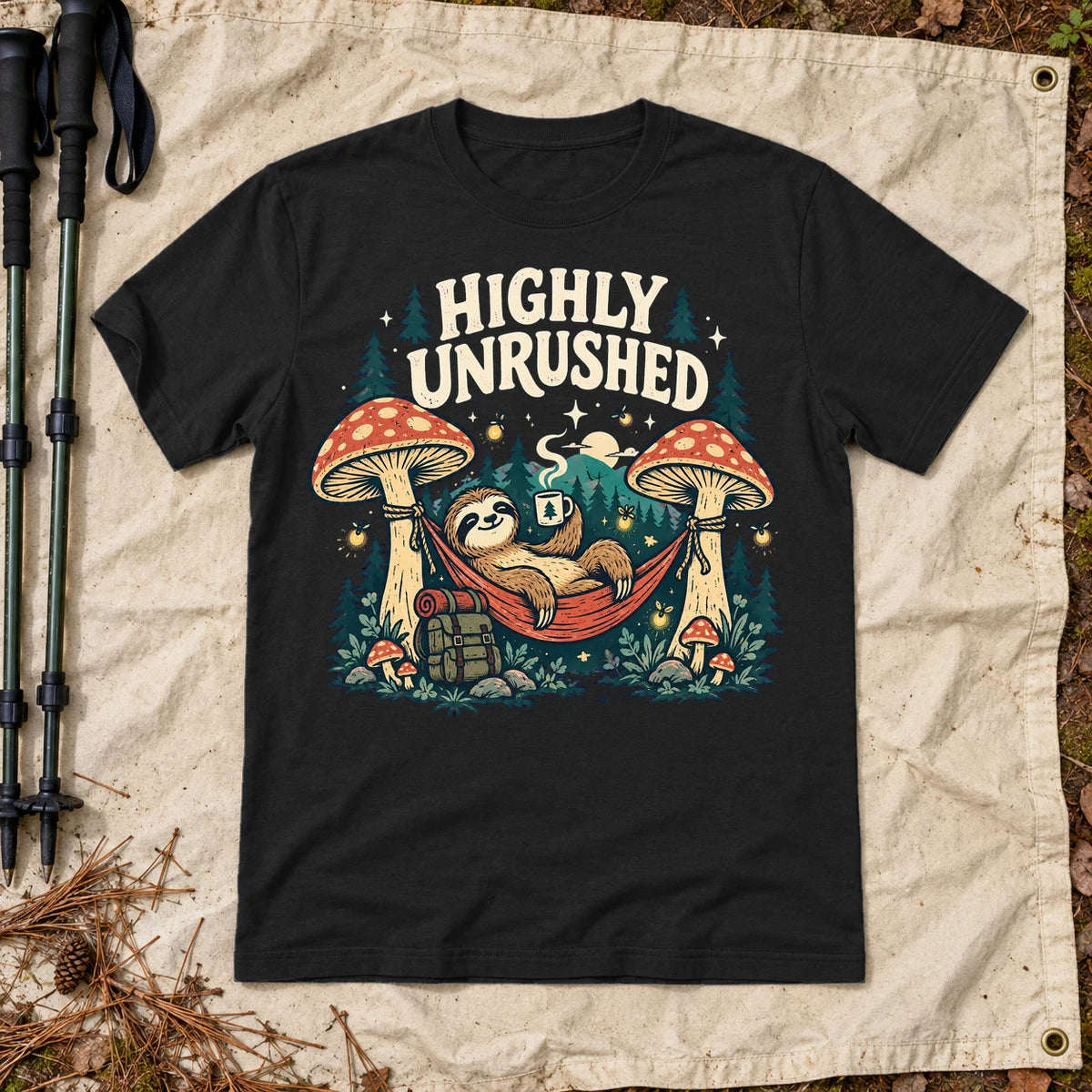Highly Unrushed Sloth Graphic Tee on Black Everyday Soft Tee