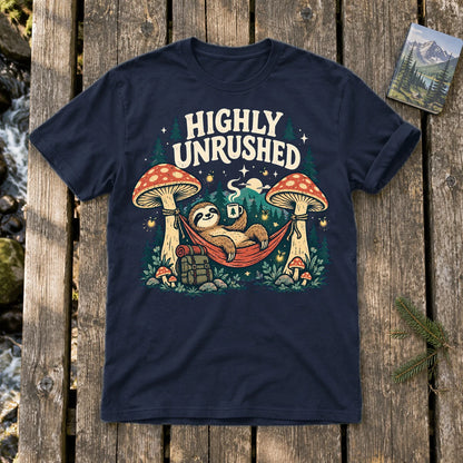 Highly Unrushed Sloth Graphic Tee on Navy Everyday Soft Tee