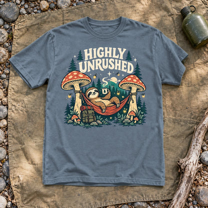 Highly Unrushed Sloth Graphic Tee on Heather Indigo Everyday Soft Tee