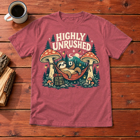 Highly Unrushed Sloth Graphic Tee on Heather Red Everyday Soft Tee