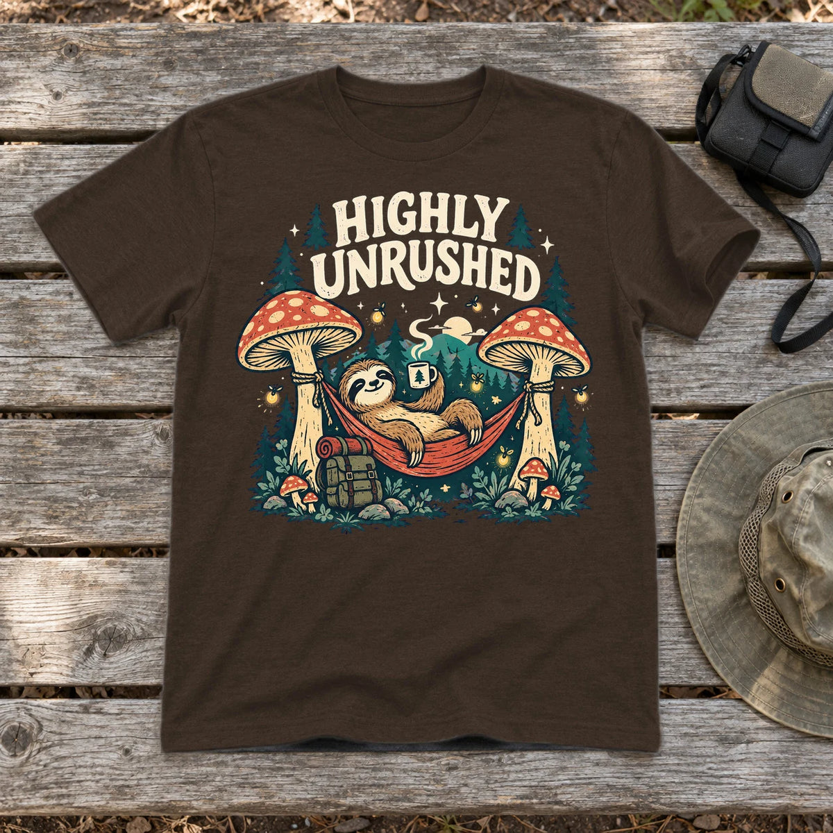 Highly Unrushed Sloth Graphic Tee on Dark Chocolate Everyday Soft Tee