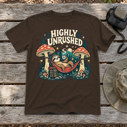 Highly Unrushed Sloth Graphic Tee on Dark Chocolate Everyday Soft Tee
