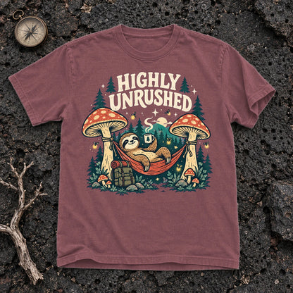 Highly Unrushed Sloth Graphic Tee on Brick Premium Tee