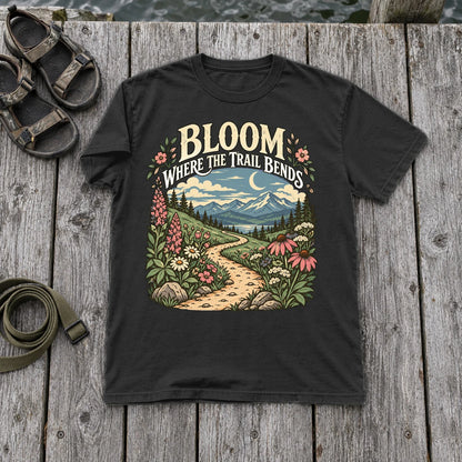 Bloom Where The Trail Bends Graphic Tee on Black Premium Tee