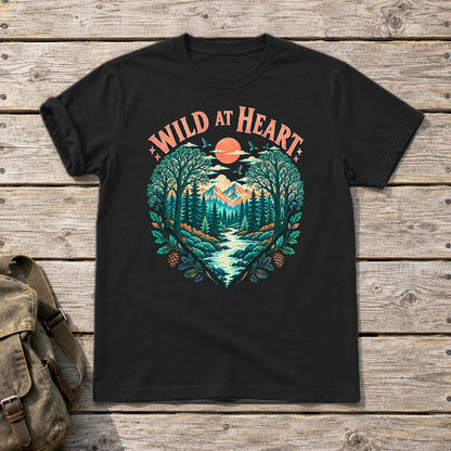 Wild At Heart Retro Nature Graphic Tee on Black Everyday Soft Tee