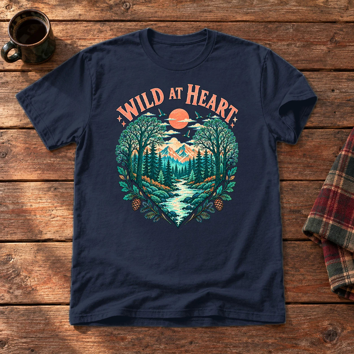 Wild At Heart Retro Nature Graphic Tee on Navy Everyday Soft Tee