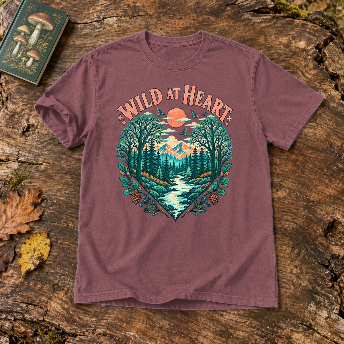 Wild At Heart Retro Nature Graphic Tee on Brick Premium Tee