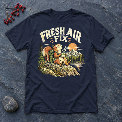 Fresh Air Fix Outdoor Squirrel Graphic Tee on Navy Everyday Soft Tee